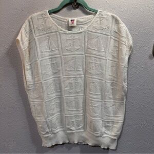 Vintage Sweater Bazaar White Sailboat Anchor Vest
